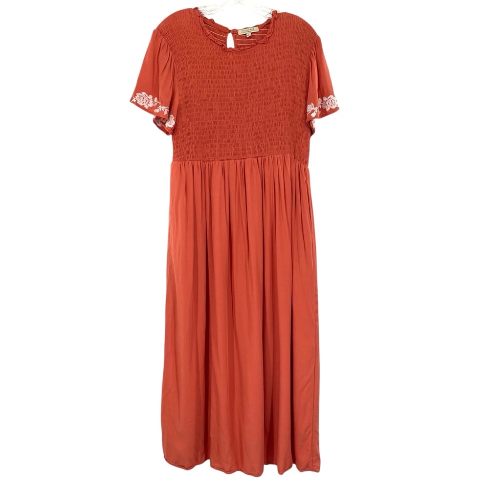 Polagram Embroidery Smocked Midi Dress Cottagecore Prairie Size Large